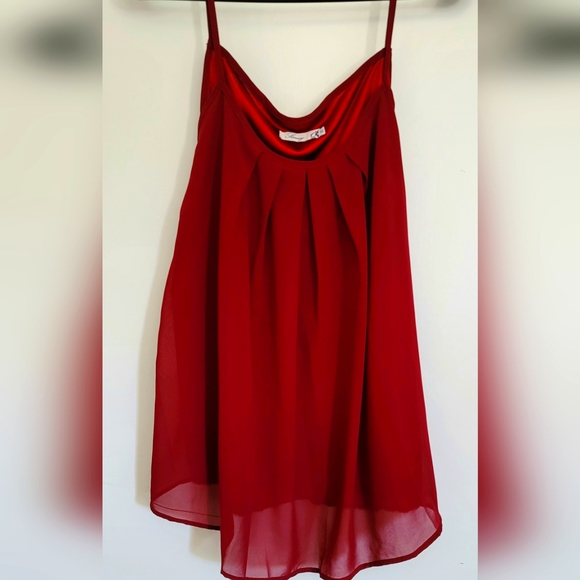 Deep red sheer blouse with spaghetti straps. Size Medium. - Picture 1 of 4